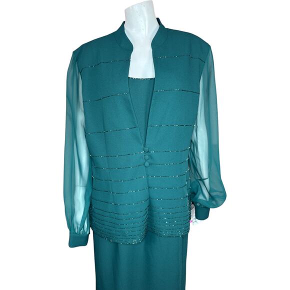 J.R. Nites by Caliendo Green 2-Piece Evening Dress and Jacket Size 14 Sheer NWT - Picture 2 of 16